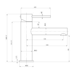 Alternative view of Pure Basin Mixer Straight Spout Brushed Gold