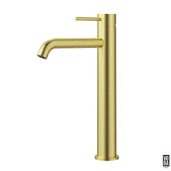 Pure Tall Basin Mixer Curved Spout Brushed Gold