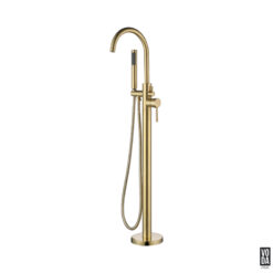 Pure Floor Standing Bath Filler with Hand Shower Brushed Gold