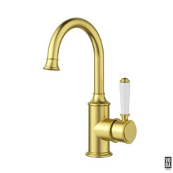 Cambridge Gooseneck Basin Mixer with Ceramic Handle Brushed Gold