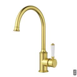 Cambridge Gooseneck Kitchen Sink Mixer with Ceramic Handle Brushed Gold