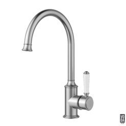 Cambridge Gooseneck Kitchen Sink Mixer with Ceramic Handle Brushed Nickel
