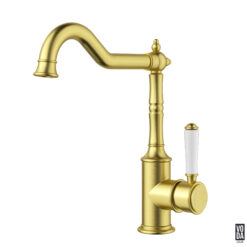 Cambridge Shepherds Crook Kitchen Sink Mixer with Ceramic Handle Brushed Gold