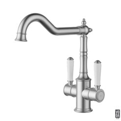 Cambridge Shepherds Crook Kitchen Sink Mixer with Twin Ceramic Handle Brushed Nickel