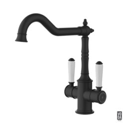 Cambridge Shepherds Crook Kitchen Sink Mixer with Twin Ceramic Handle Matte Black