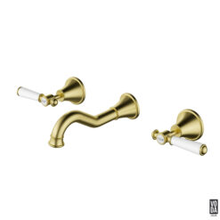 Cambridge Wall Basin/Bath Set with Ceramic Handle Brushed Gold