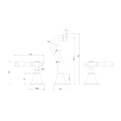 Alternative view of Cambridge Wall Basin/Bath Set with Ceramic Handle Brushed Nickel