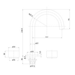 Alternative view of Tara 3 Piece Basin/Bath Set with Ceramic Spindles Brushed Gold
