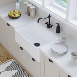Ovia 760mm Single Bowl Fine Fireclay Farmhouse Kitchen Sink Gloss White