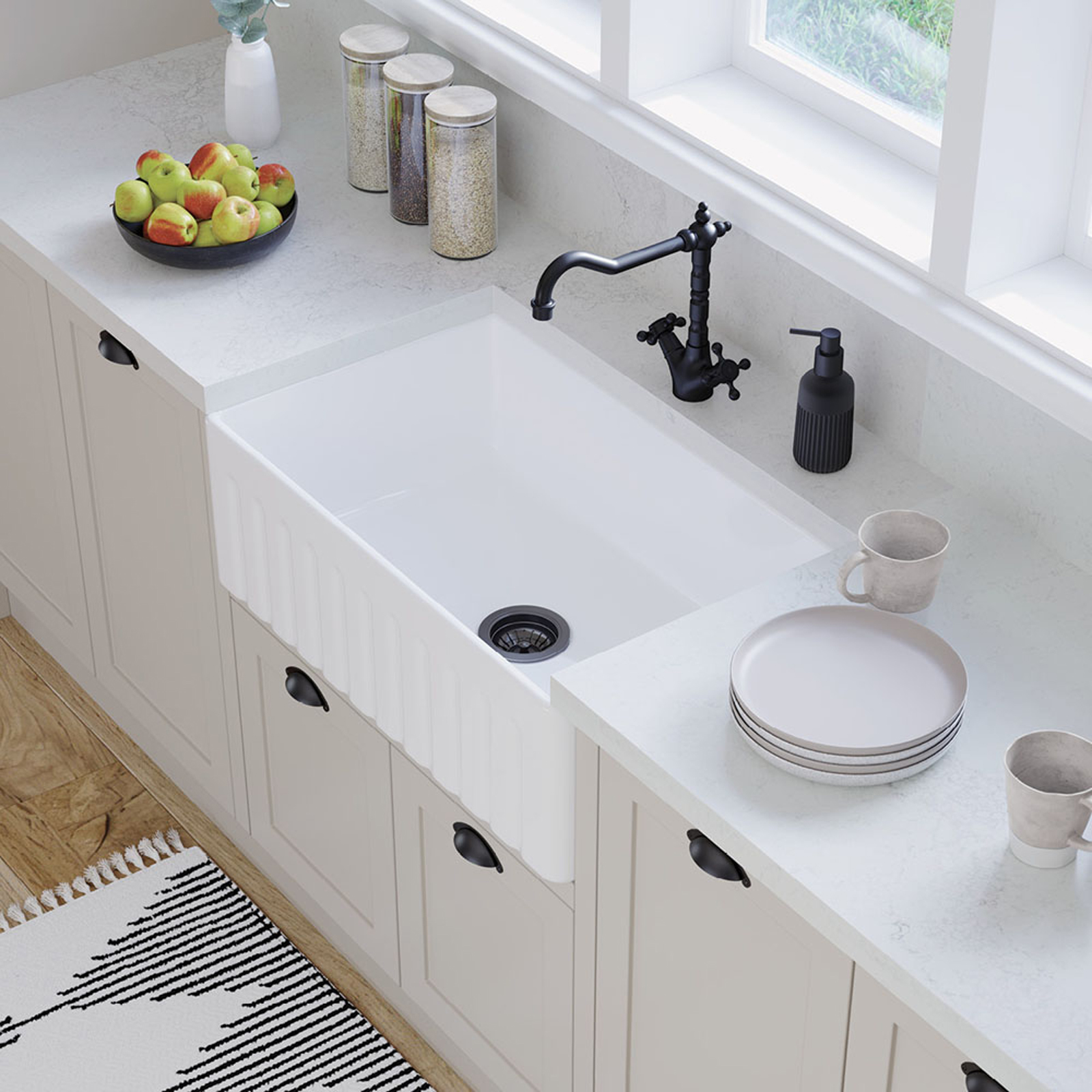 Ovia 760mm Single Bowl Fine Fireclay Farmhouse Kitchen Sink Gloss White