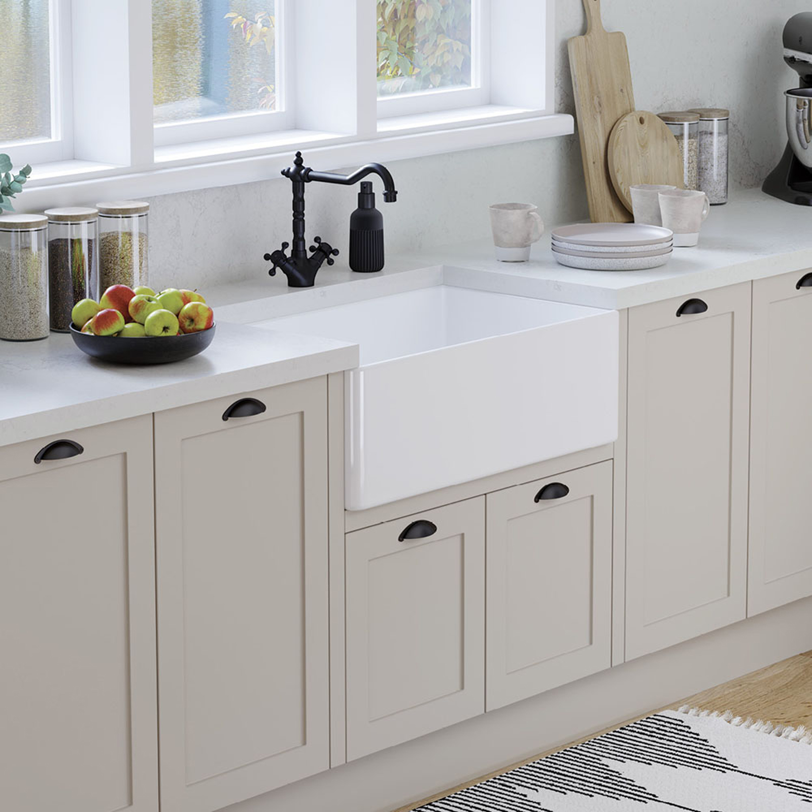 Ovia 760mm Single Bowl Fine Fireclay Farmhouse Kitchen Sink Gloss White - Image 5