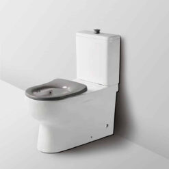 Ovia Care Disabled Rimless Back to Wall Toilet Suite Grey Seat and Button Gloss White