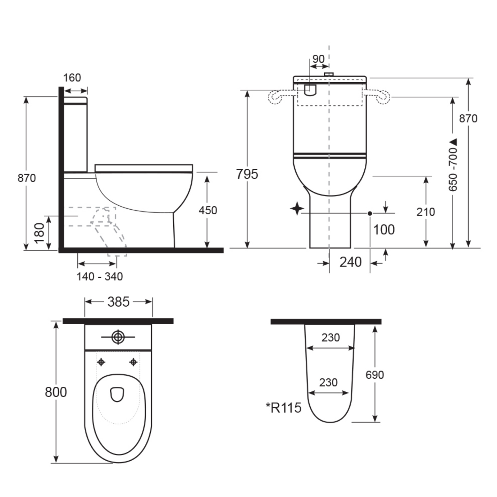 Ovia Care Disabled Rimless Back to Wall Toilet Suite Grey Seat and Button Gloss White - Image 2
