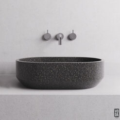 Eden Small Oval Terrazzo Stone Above Counter Basin Black
