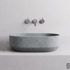 Eden Small Oval Terrazzo Stone Above Counter Basin Grey
