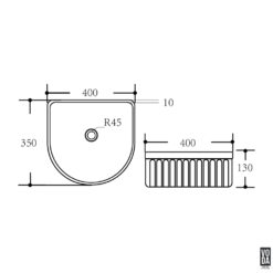Alternative view of Arco 400mm Arch Fluted Ceramic Above Counter Basin Matte White