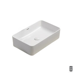 Ellips 550mm Rectangular Ceramic Above Counter Basin with Overflow Gloss White