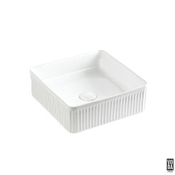 Crete 400mm Square Fluted Ceramic Above Counter Basin Gloss White