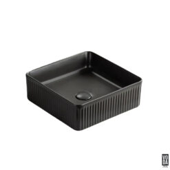 Crete 400mm Square Fluted Ceramic Above Counter Basin Matte Black