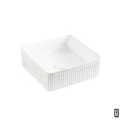 Crete 400mm Square Fluted Ceramic Above Counter Basin Matte White