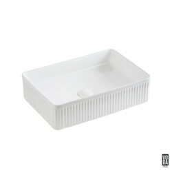 Crete 500mm Rectangular Fluted Ceramic Above Counter Basin Gloss White