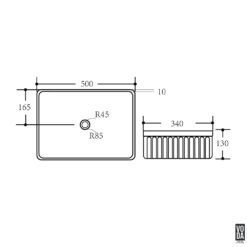 Alternative view of Crete 500mm Rectangular Fluted Ceramic Above Counter Basin Matte Black