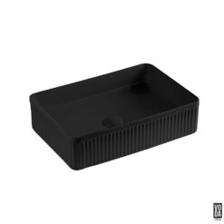 Crete 500mm Rectangular Fluted Ceramic Above Counter Basin Matte Black