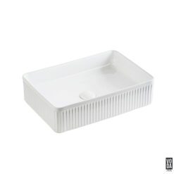 Crete 500mm Rectangular Fluted Ceramic Above Counter Basin Matte White