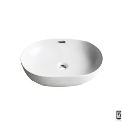 Ellips 610mm Pill Ceramic Above Counter Basin with Overflow Gloss White