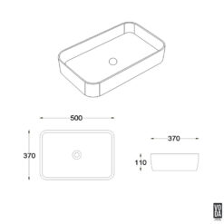 Alternative view of Kliff 500mm Rectangular Ceramic Above Counter Basin Gloss White