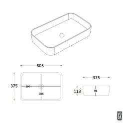 Alternative view of Kliff 600mm Rectangular Ceramic Above Counter Basin Gloss White