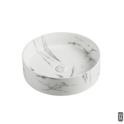 Olley 395mm Round Ceramic Above Counter Basin Matte Carrara White