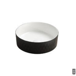 Ollia 360mm Round Diamond Texture Ceramic Above Counter Basin Matte Black Outside Matte White Inside