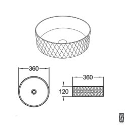 Alternative view of Ollia 360mm Round Diamond Texture Ceramic Above Counter Basin Gloss White