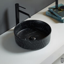 Ollia 360mm Round Diamond Texture Ceramic Above Counter Basin Matte Carrara Black