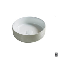 Ollia 345mm Round Textured Ceramic Above Counter Basin Gloss White with Clay Line Art