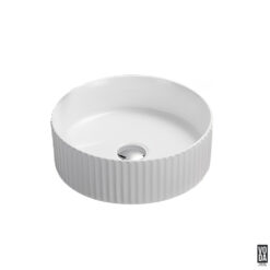 Olley 360mm Round Fluted Ceramic Above Counter Basin Gloss White