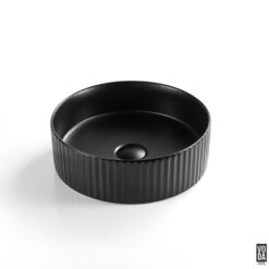 Olley 360mm Round Fluted Ceramic Above Counter Basin Matte Black