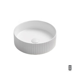 Olley 360mm Round Fluted Ceramic Above Counter Basin Matte White
