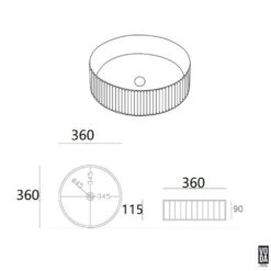 Alternative view of Olley 360mm Round Fluted Ceramic Above Counter Basin Gloss White