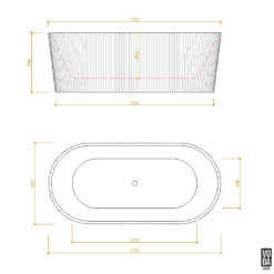 Alternative view of 1705mm Agena Fluted Acrylic Freestanding Bath Matte White