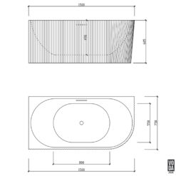 Alternative view of 1500mm Binge Fluted Skirt Bath Left Matte White