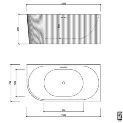 Alternative view of 1500mm Binge Fluted Skirt Bath Right Matte White