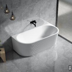 1700mm BINGIE Fluted Skirt Back to Wall Bath Gloss White