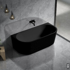 1700mm BINGIE Fluted Skirt Back to Wall Bath Matte Black