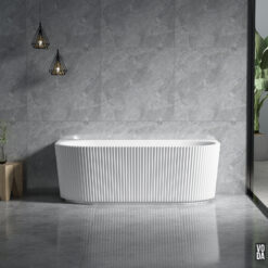 Alternative view of 1700mm BINGIE Fluted Skirt Back to Wall Bath Matte White