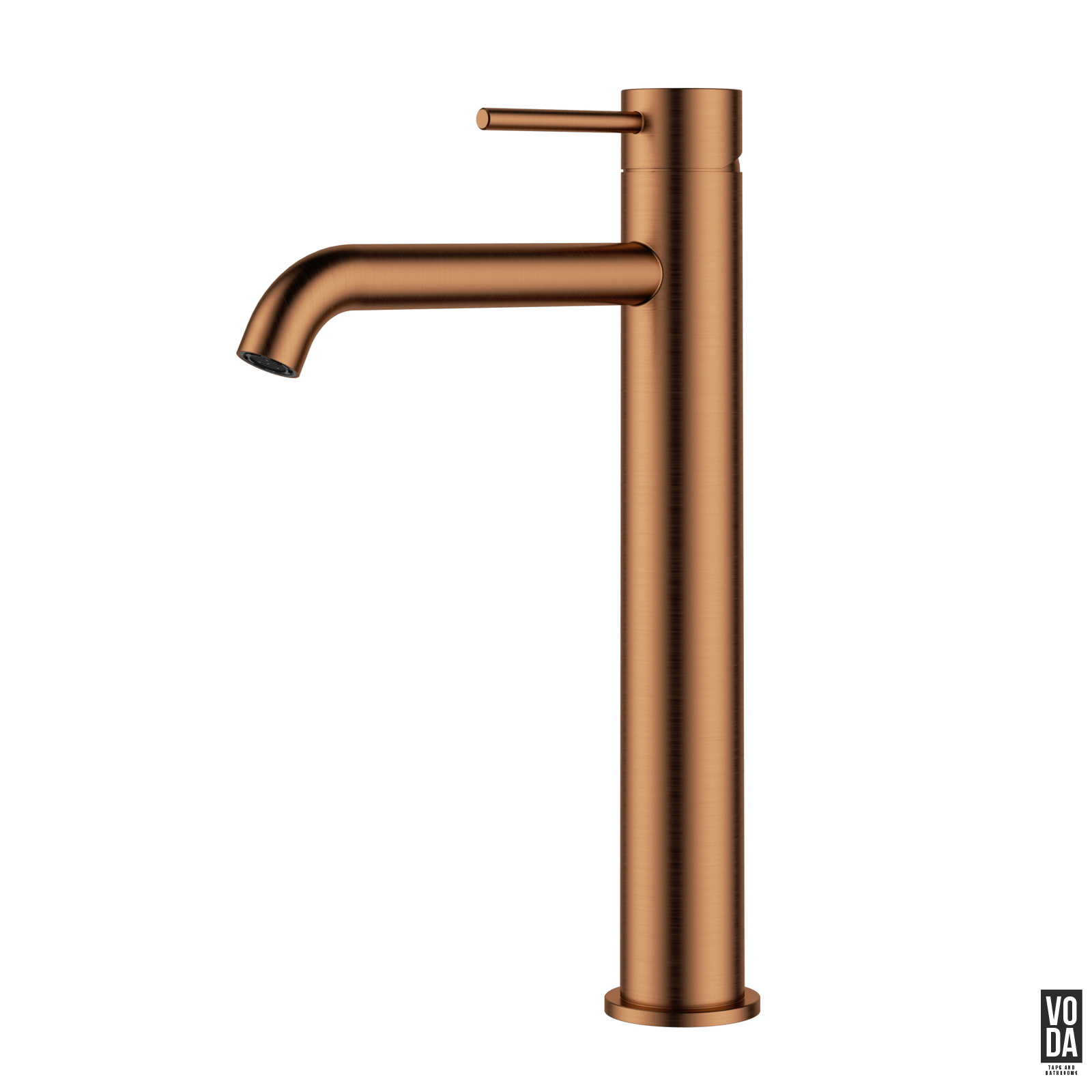Pure Tall Basin Mixer Curved Spout Brushed Copper